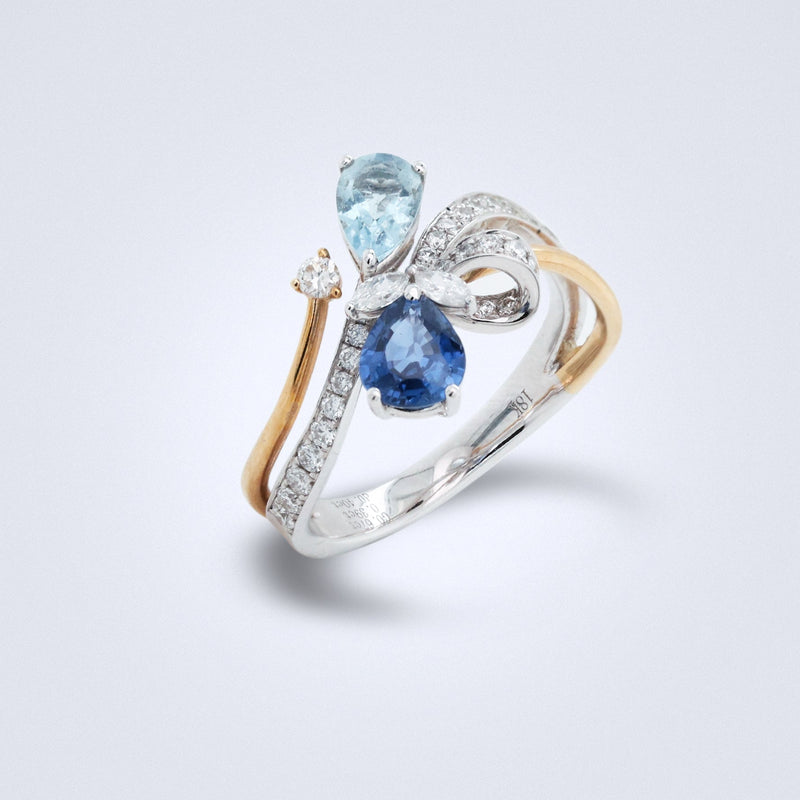 Azure Petals Aquamarine Sapphire Ring - Benny's Gems Creations