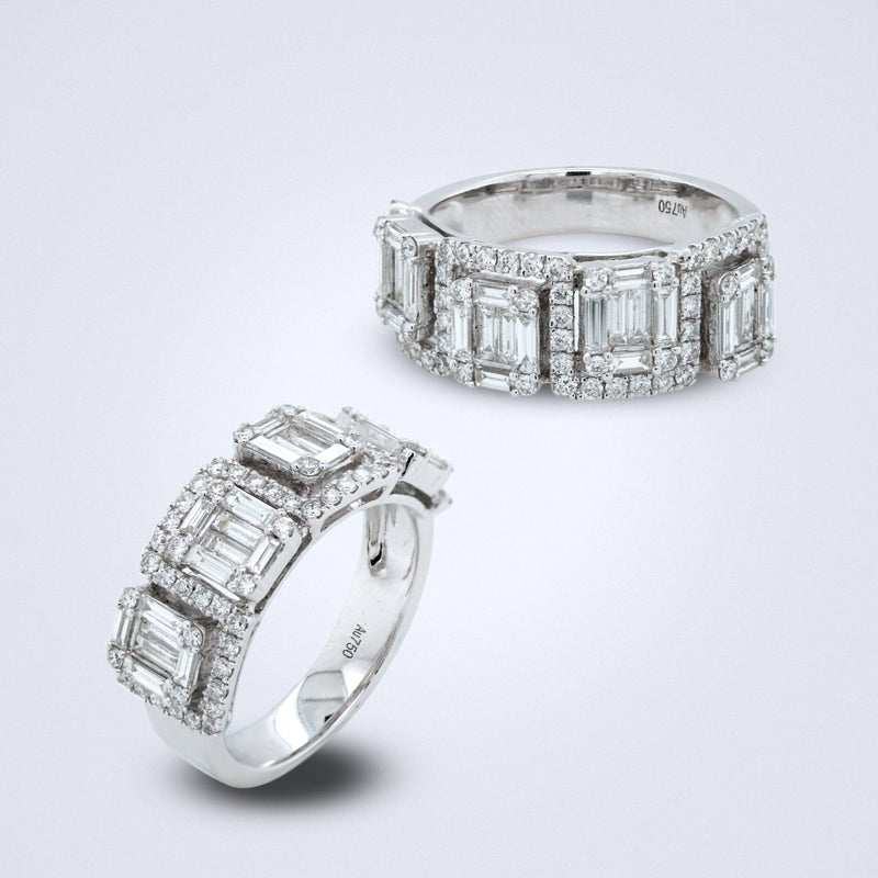 Baguette Mosaic White Gold Diamond Ring - Benny's Gems Creations