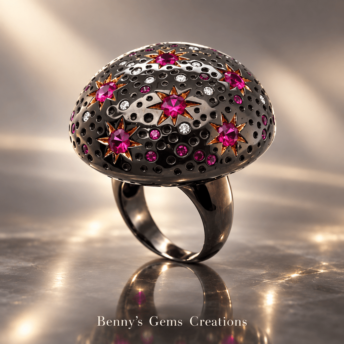 Black Gold Galaxy Ruby Diamond Ring - Benny's Gems Creations