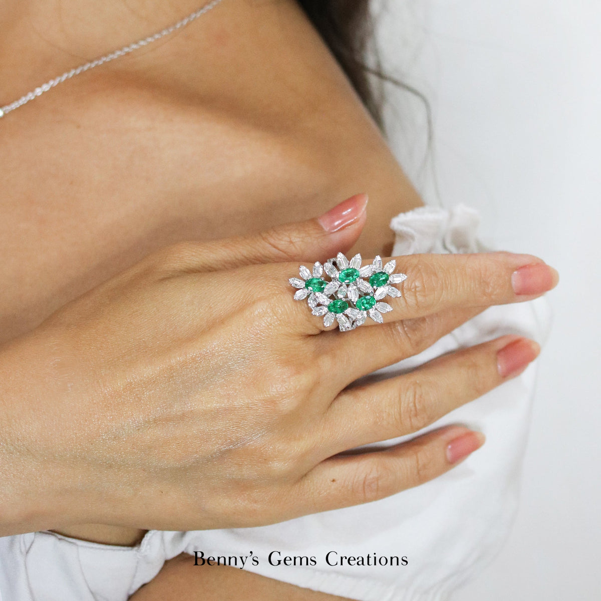 Blossoming Emerald Garden Diamond Ring - Benny's Gems Creations