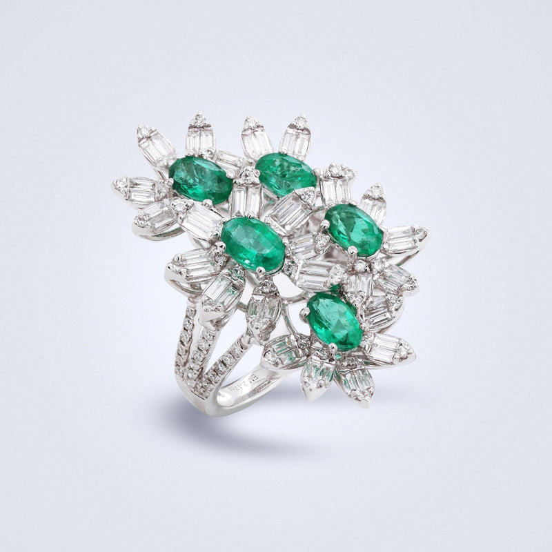 Blossoming Emerald Garden Diamond Ring - Benny's Gems Creations