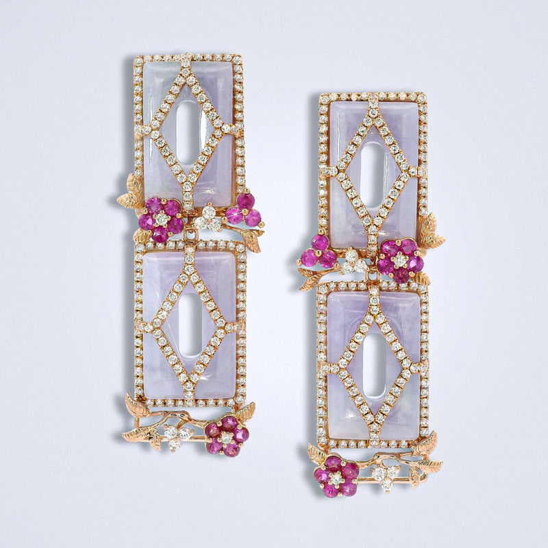 Blossoming Jadeite Diamond Earrings - Benny's Gems Creations