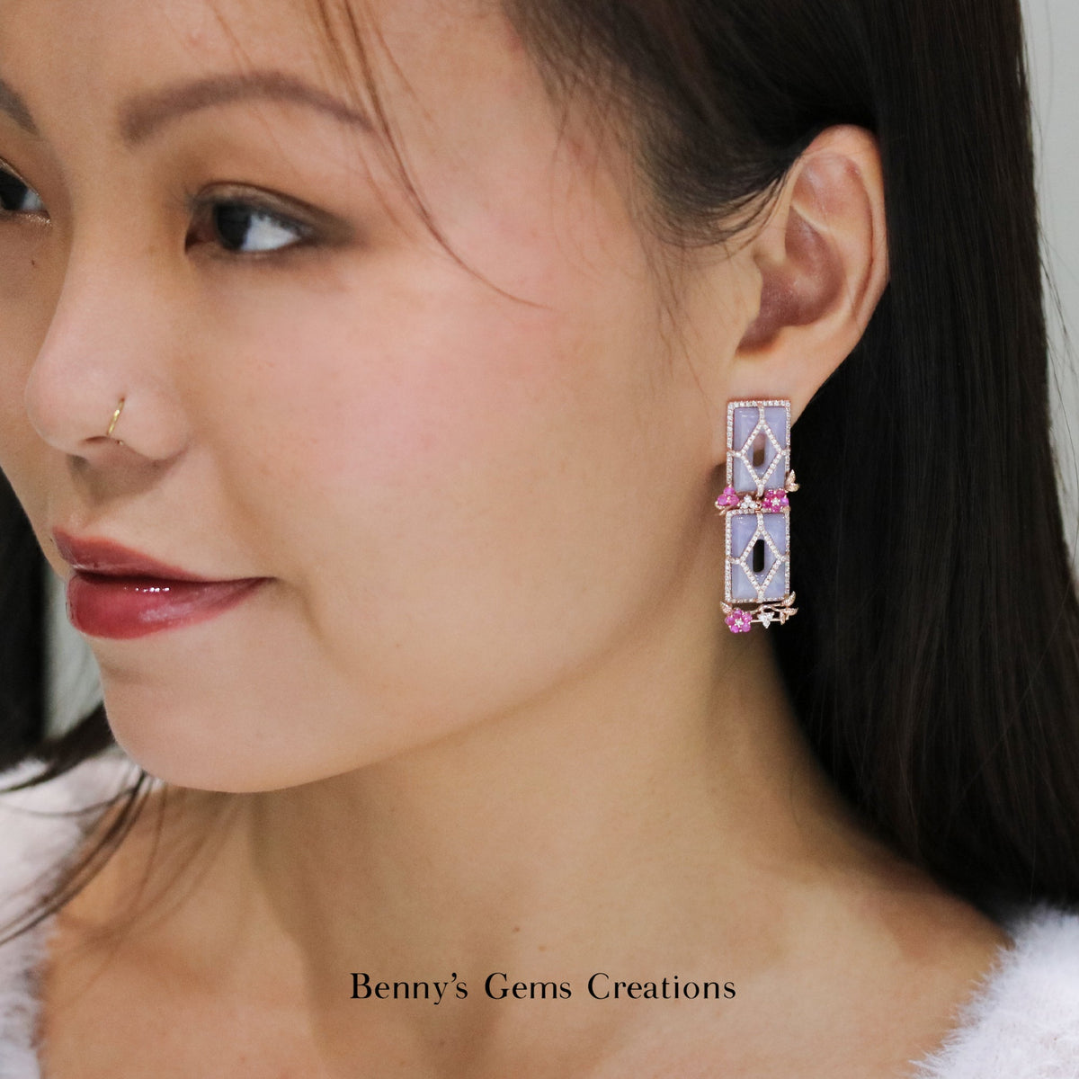 Blossoming Jadeite Diamond Earrings - Benny's Gems Creations