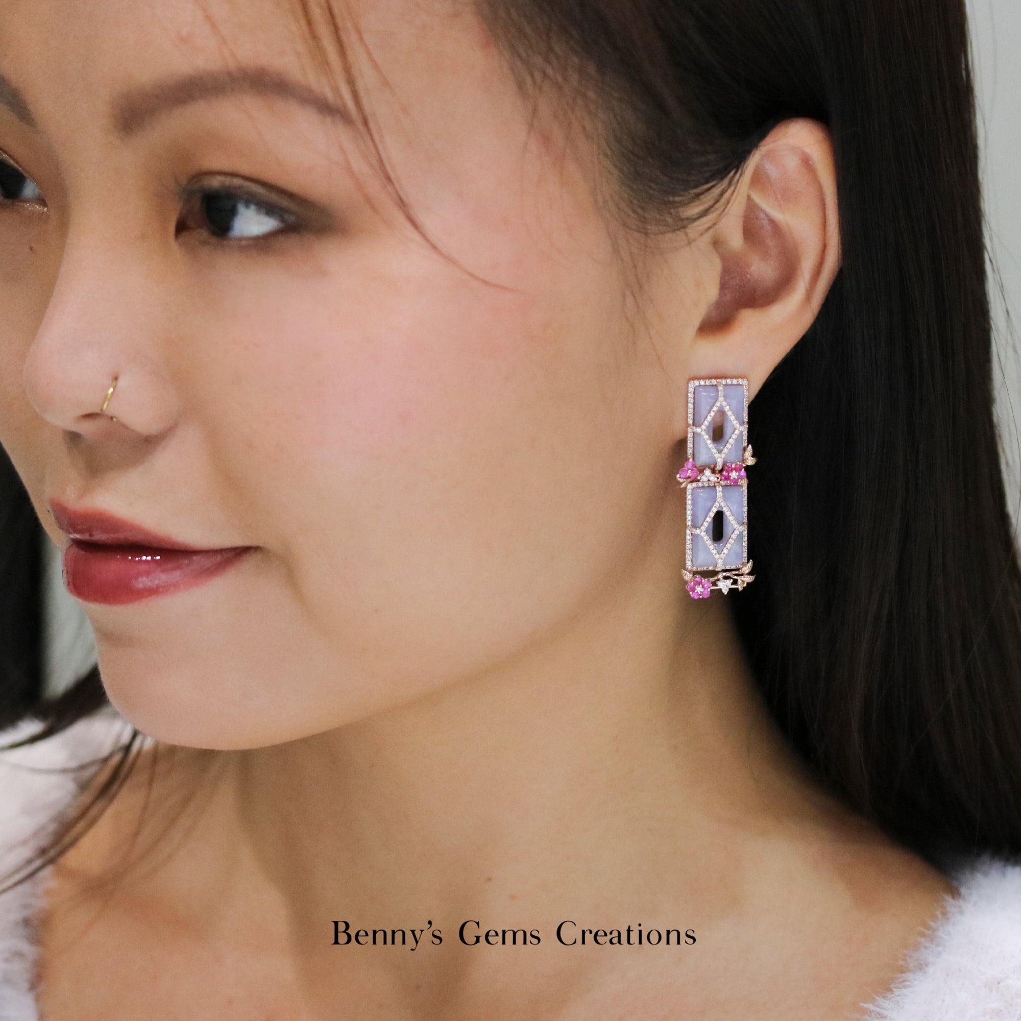 Blossoming Jadeite Diamond Earrings - Benny's Gems Creations