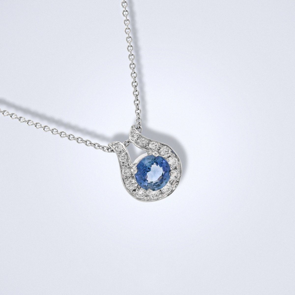 Blue Sapphire Diamond Halo Pendant - Benny's Gems Creations