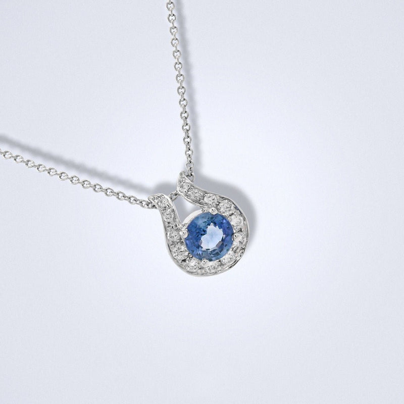 Blue Sapphire Diamond Halo Pendant - Benny's Gems Creations
