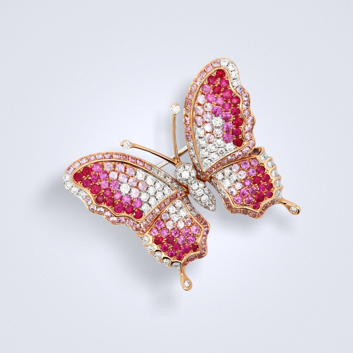 Blushing Butterfly Pink Sapphire and Diamond Brooch - Benny's Gems Creations