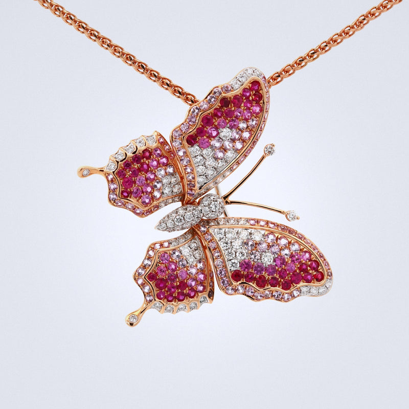 Blushing Butterfly Pink Sapphire and Diamond Brooch - Benny's Gems Creations
