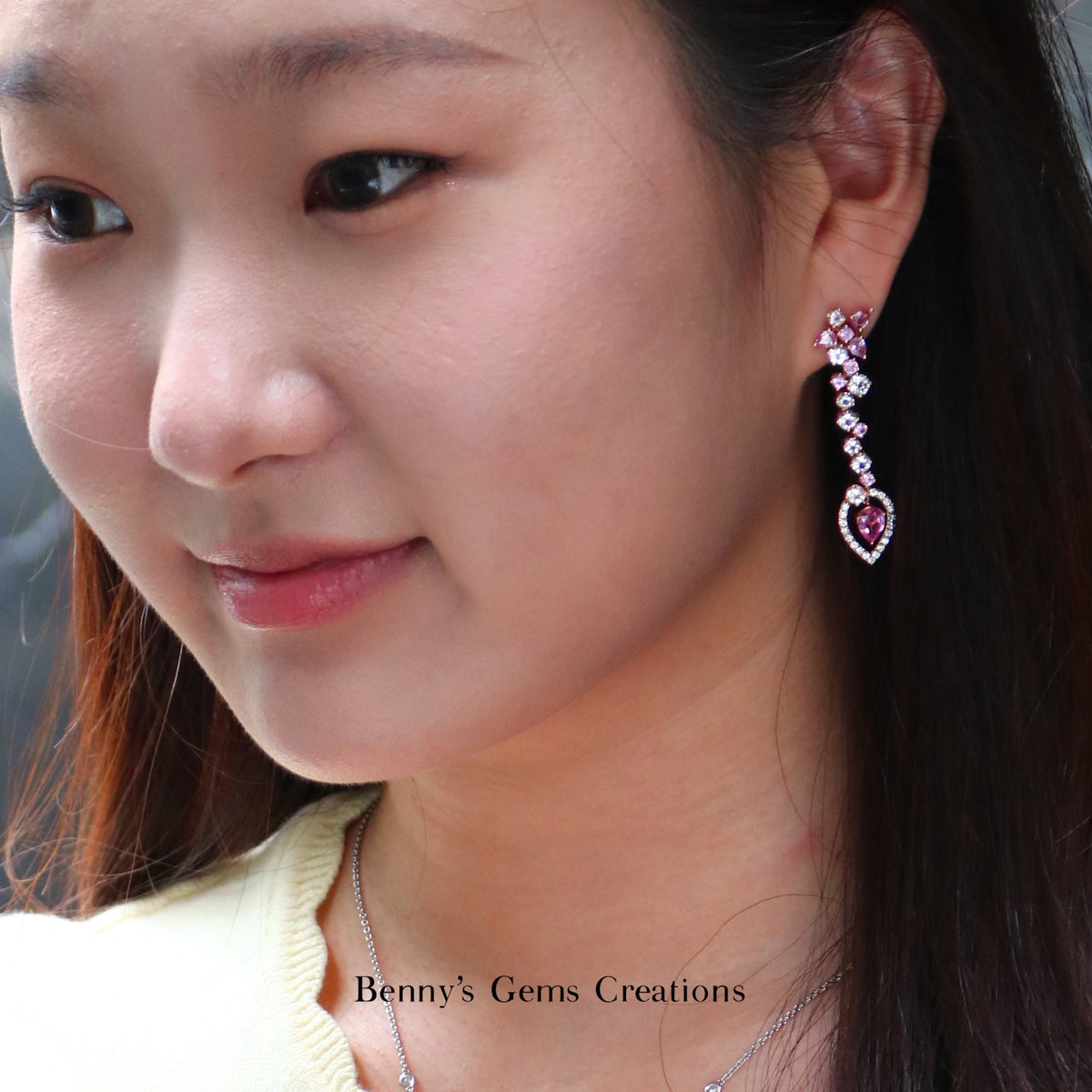 Blushing Starlight Sapphire Dangling Earrings - Benny's Gems Creations