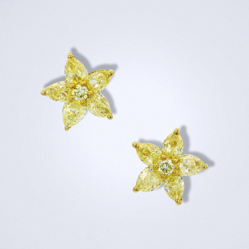 Brilliant Yellow Diamond Flower Earrings - Benny's Gems Creations