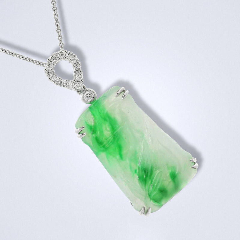 Carved Jadeite Diamond Pendant - Benny's Gems Creations