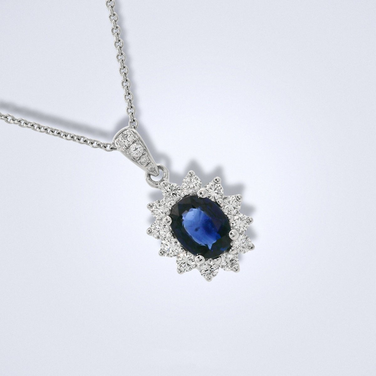 Celeste Sapphire Diamond Halo Pendant - Benny's Gems Creations