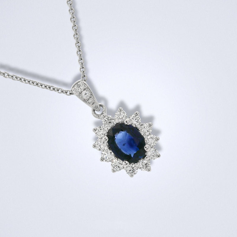 Celeste Sapphire Diamond Halo Pendant - Benny's Gems Creations