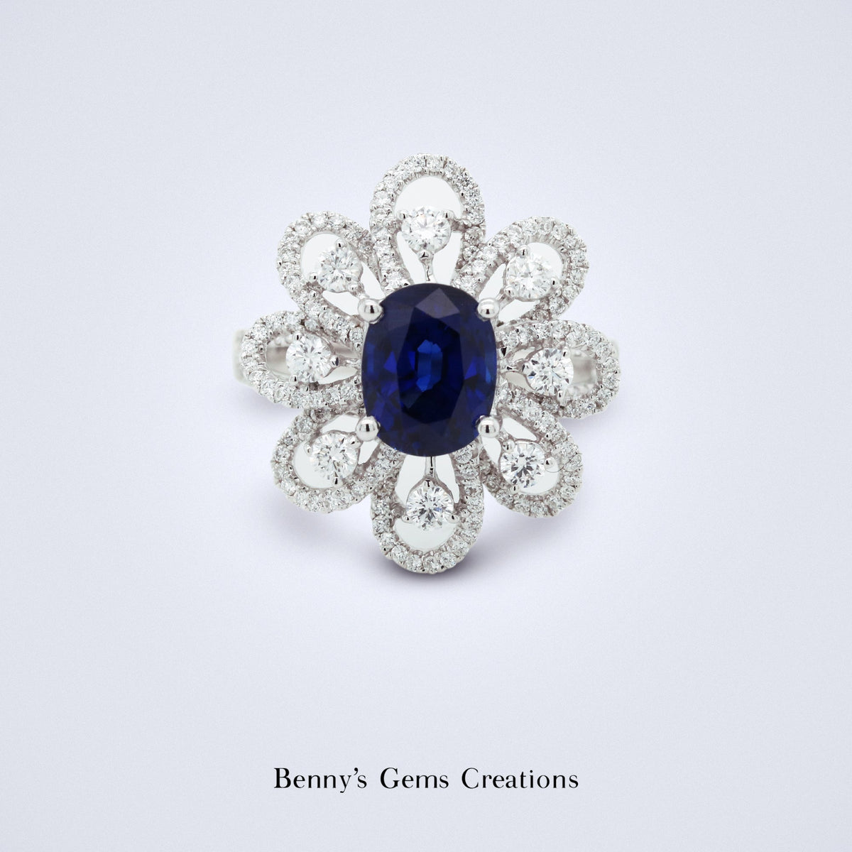Celestial Bloom Sapphire Diamond Ring - Benny's Gems Creations