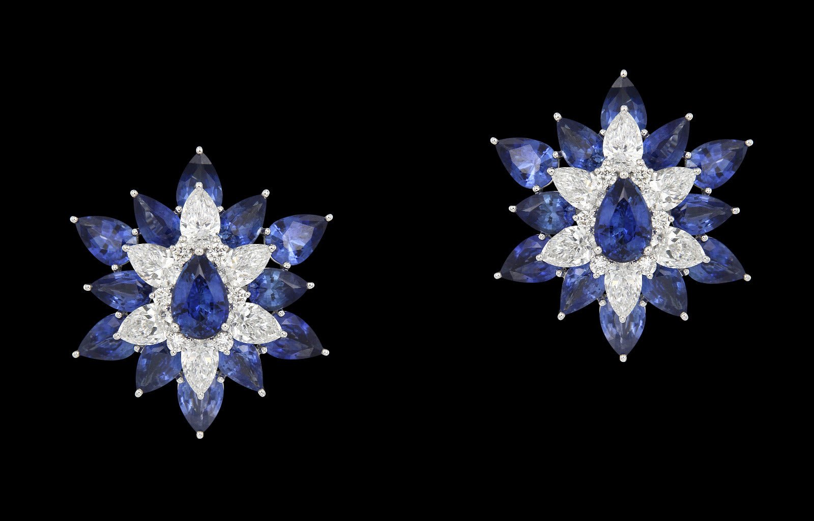 Ceylon Midnight Bloom Sapphire Diamond Earrings - Benny's Gems Creations