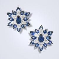 Ceylon Midnight Bloom Sapphire Diamond Earrings - Benny's Gems Creations