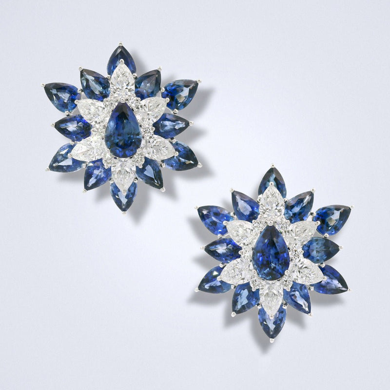 Ceylon Midnight Bloom Sapphire Diamond Earrings - Benny's Gems Creations