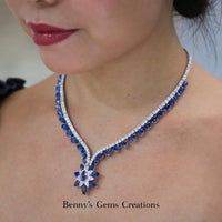 Ceylon Midnight Bloom Sapphire Diamond Necklace - Benny's Gems Creations