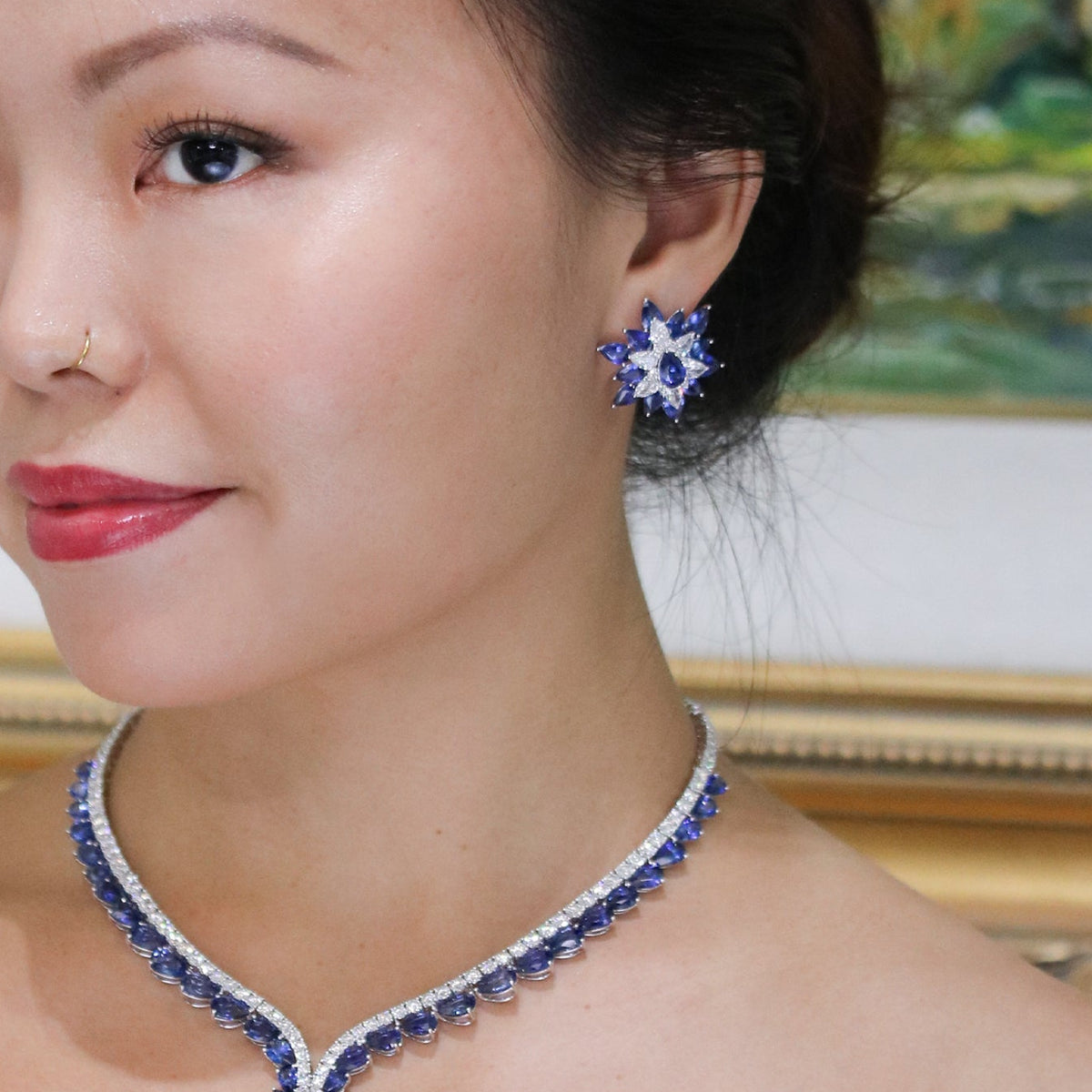 Ceylon Midnight Bloom Sapphire Diamond Necklace - Benny's Gems Creations
