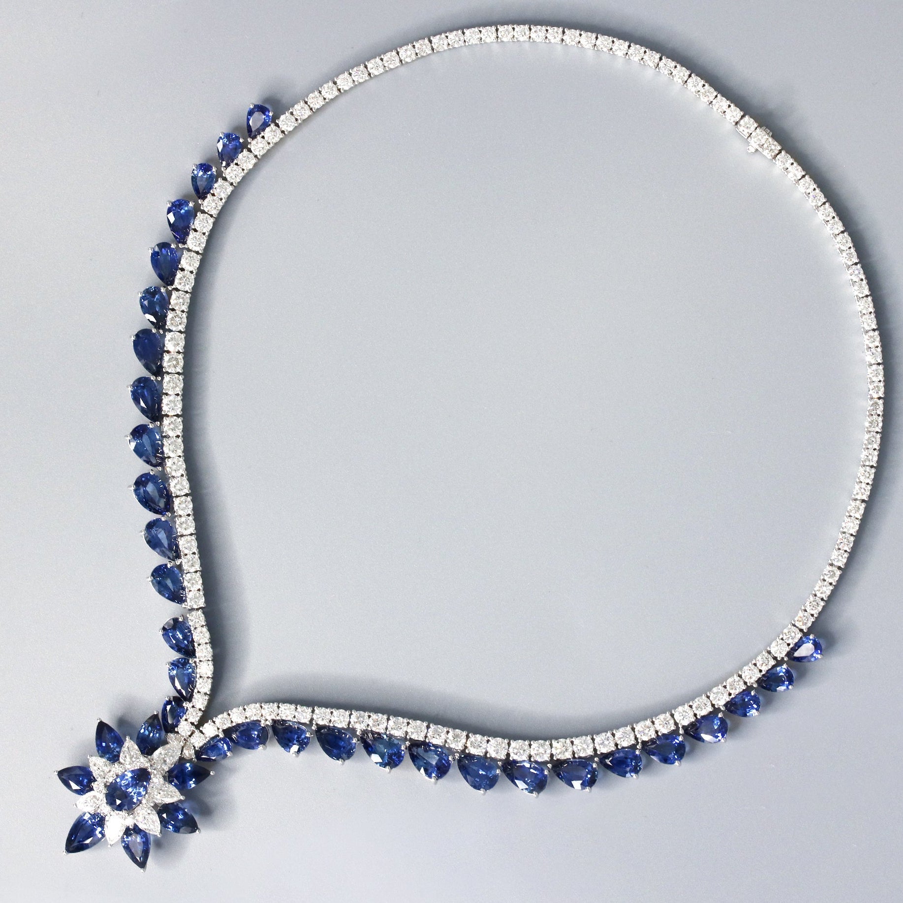 Ceylon Midnight Bloom Sapphire Diamond Necklace - Benny's Gems Creations