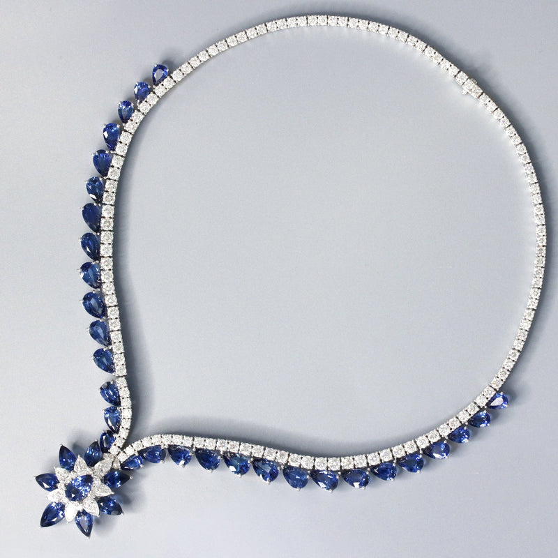 Ceylon Midnight Bloom Sapphire Diamond Necklace - Benny's Gems Creations