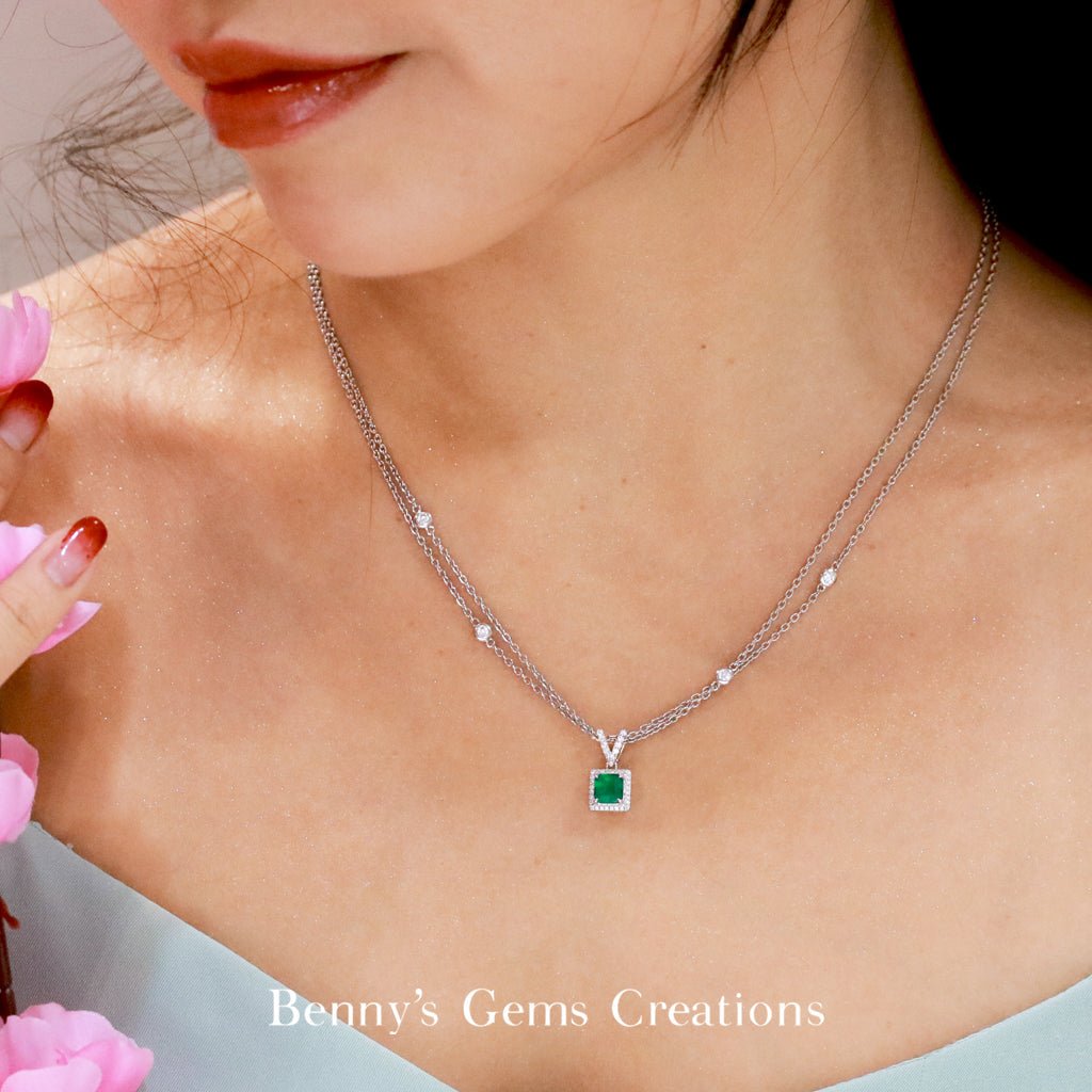 Classic Colombian Emerald Diamond Pendant - Benny's Gems Creations