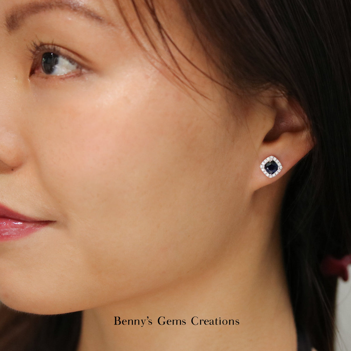 Classic Cushion Sapphire Diamond Earrings - Benny's Gems Creations