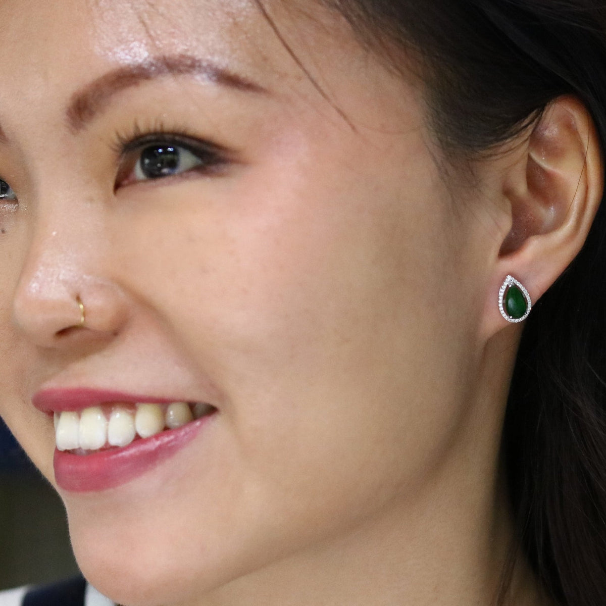 Classic Pear Jade Diamond Earrings - Benny's Gems Creations