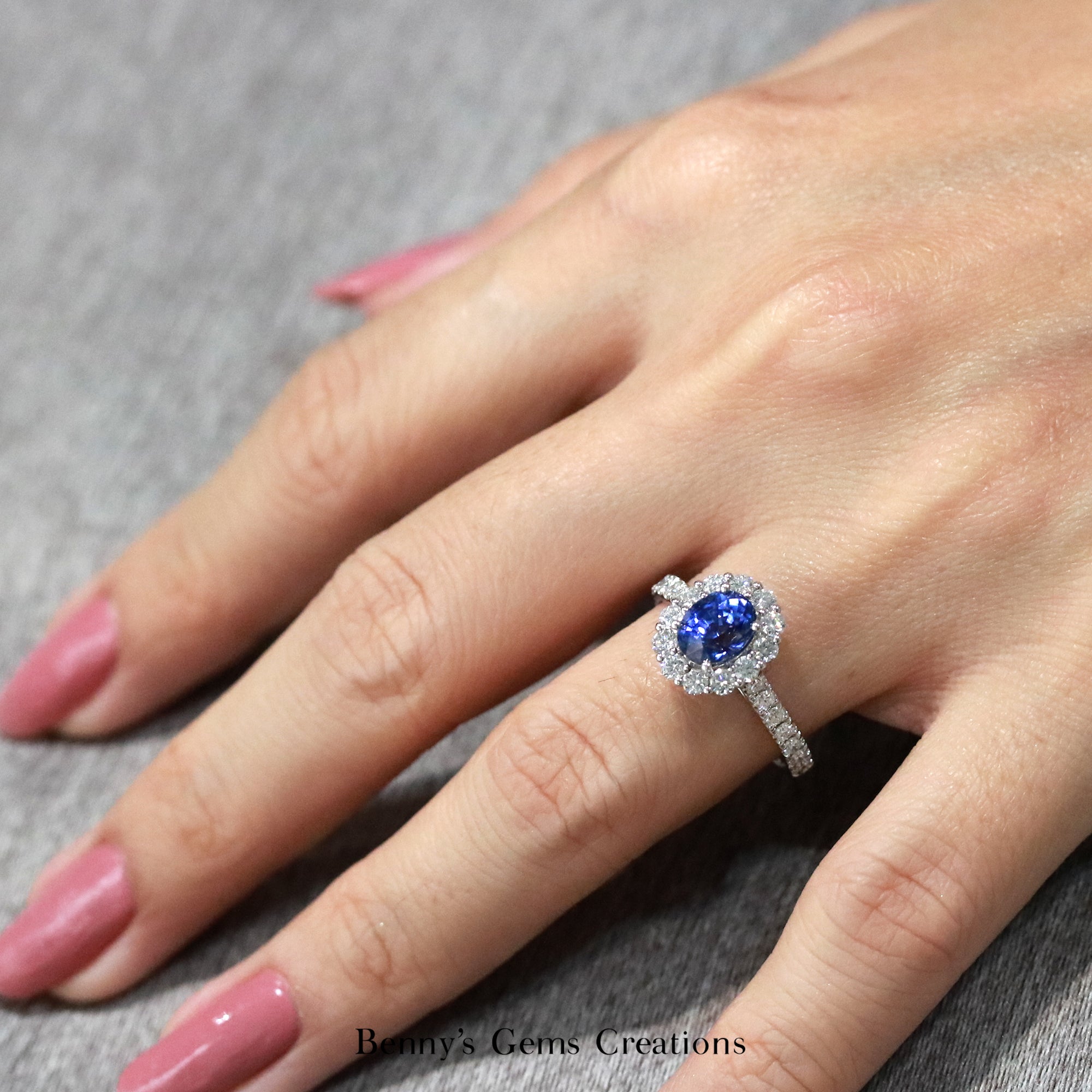 Classic Vivid Blue Sapphire Diamond Ring - Benny's Gems Creations
