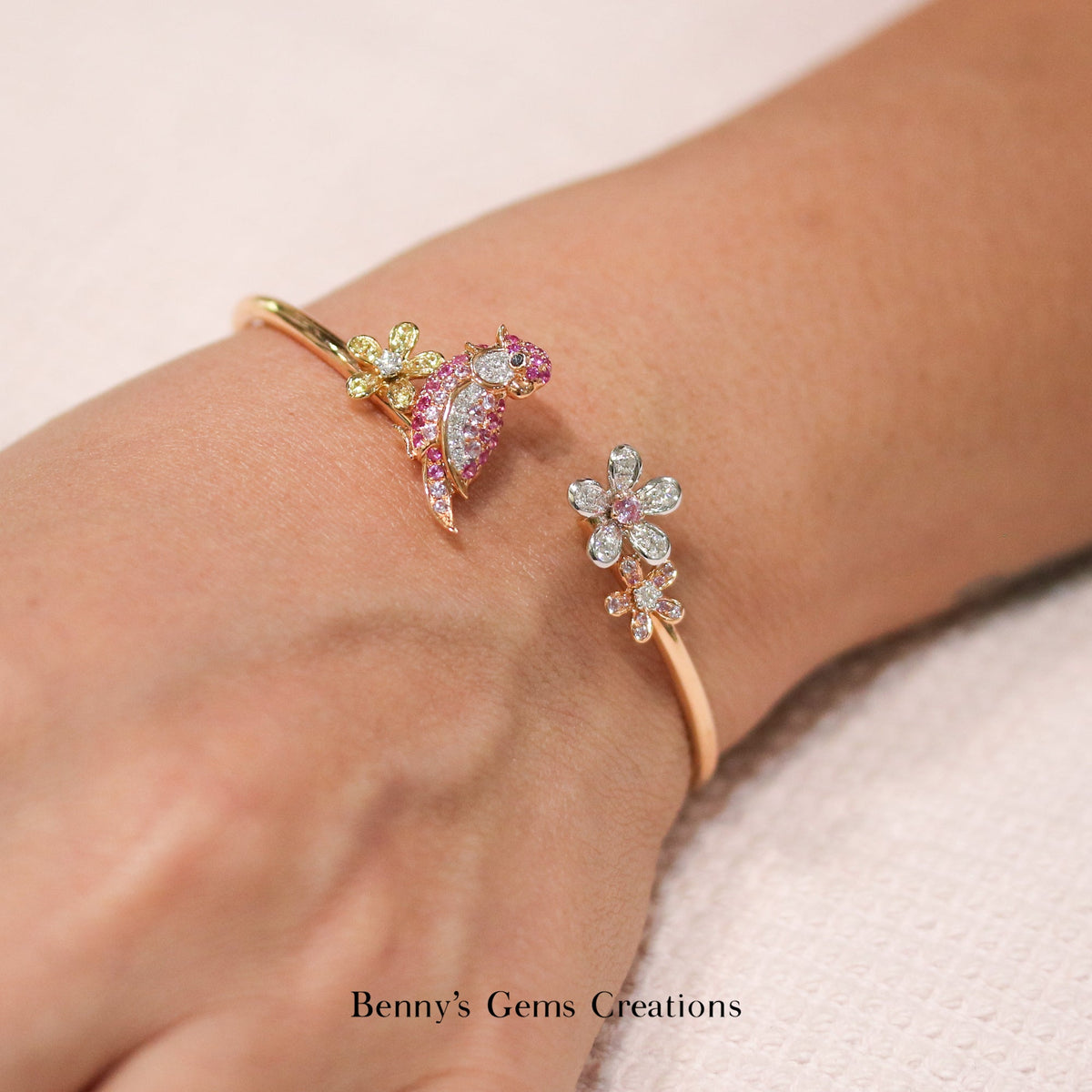 Cockatiel Flower Bangle - Benny's Gems Creations