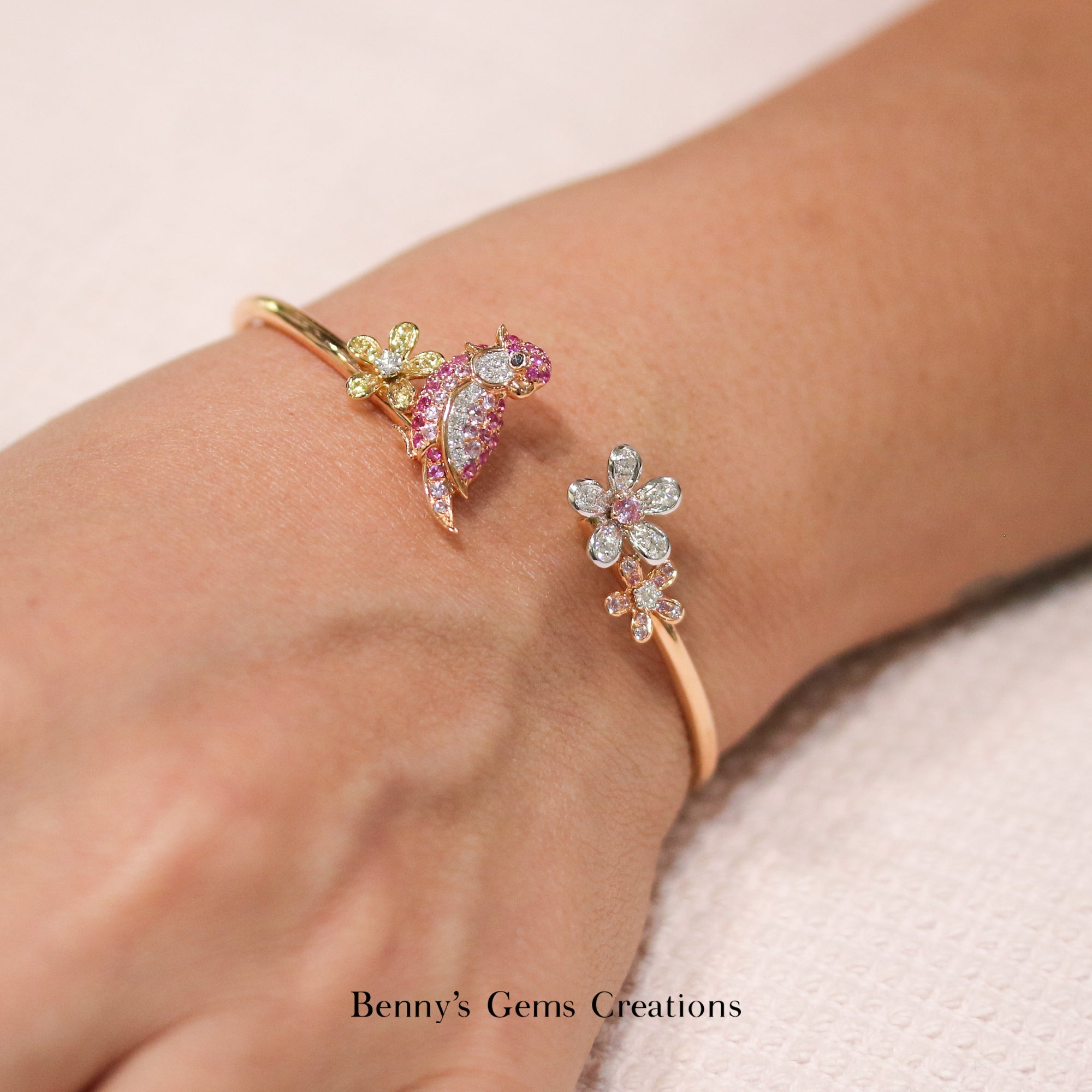 Cockatiel Flower Bangle - Benny's Gems Creations
