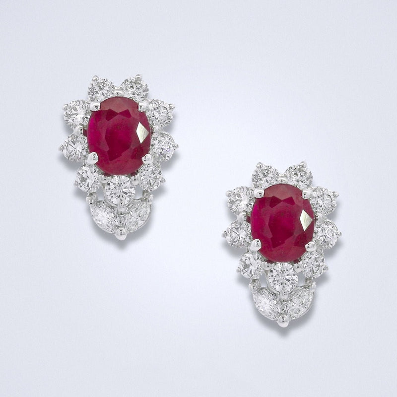 Crimson Bloom Ruby and Diamond Floral Earrings - Benny's Gems Creations