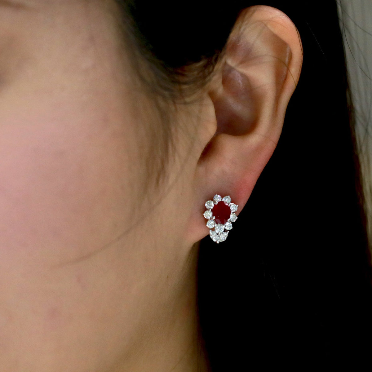Crimson Bloom Ruby and Diamond Floral Earrings - Benny's Gems Creations