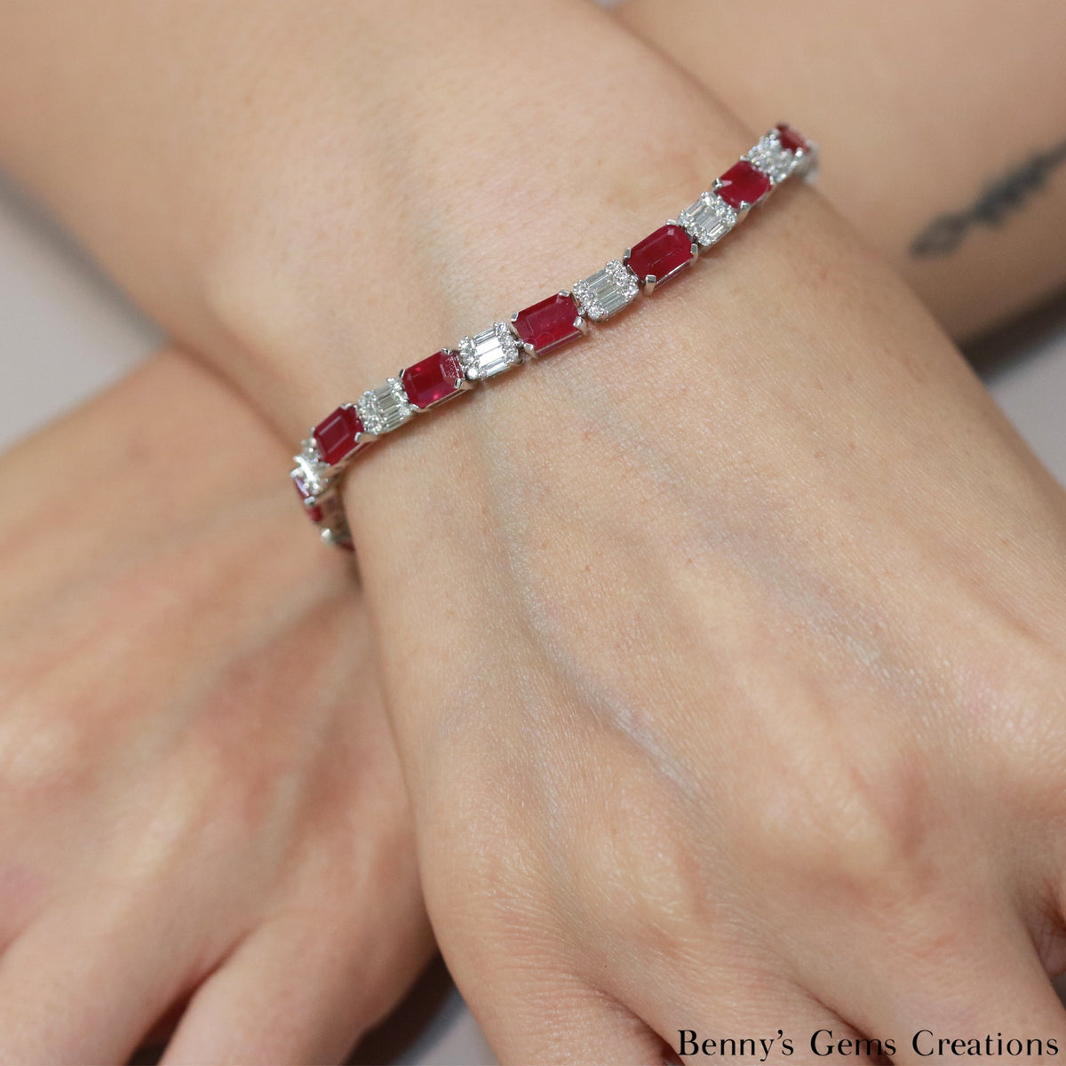 Crimson Cascade Luxe Ruby Diamond Bracelet - Benny's Gems Creations