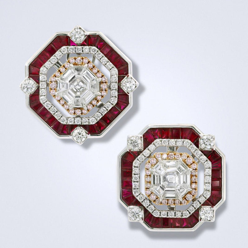 Crimson Metamorphosis Ruby Diamond Earrings - Benny's Gems Creations