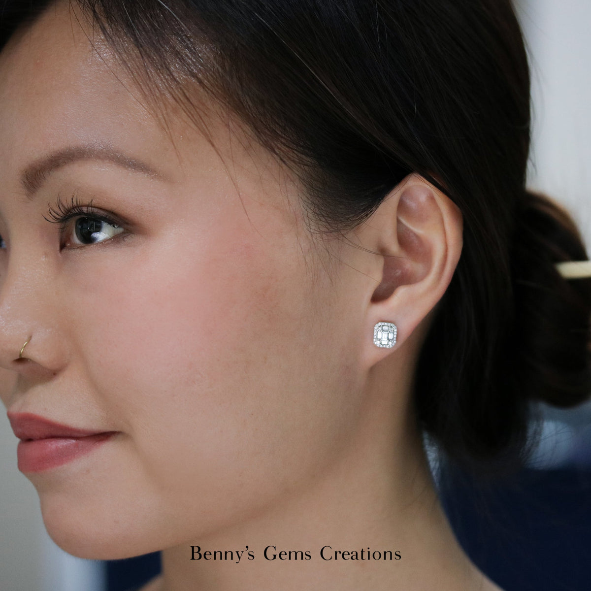 Dainty Baguette Cluster Diamond Earrings - Benny's Gems Creations