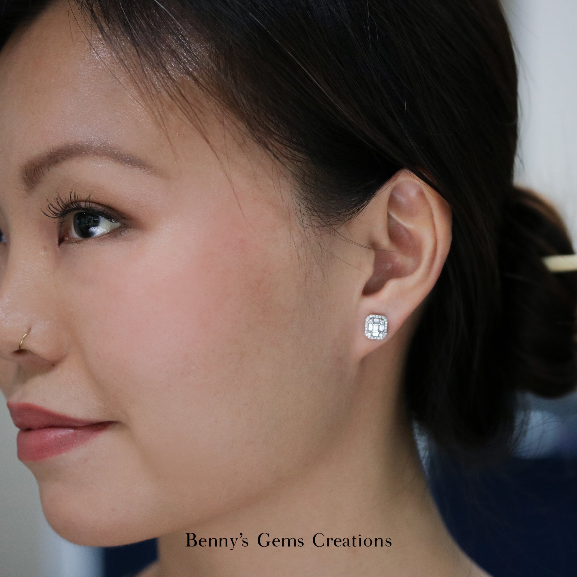 Dainty Baguette Cluster Diamond Earrings - Benny's Gems Creations