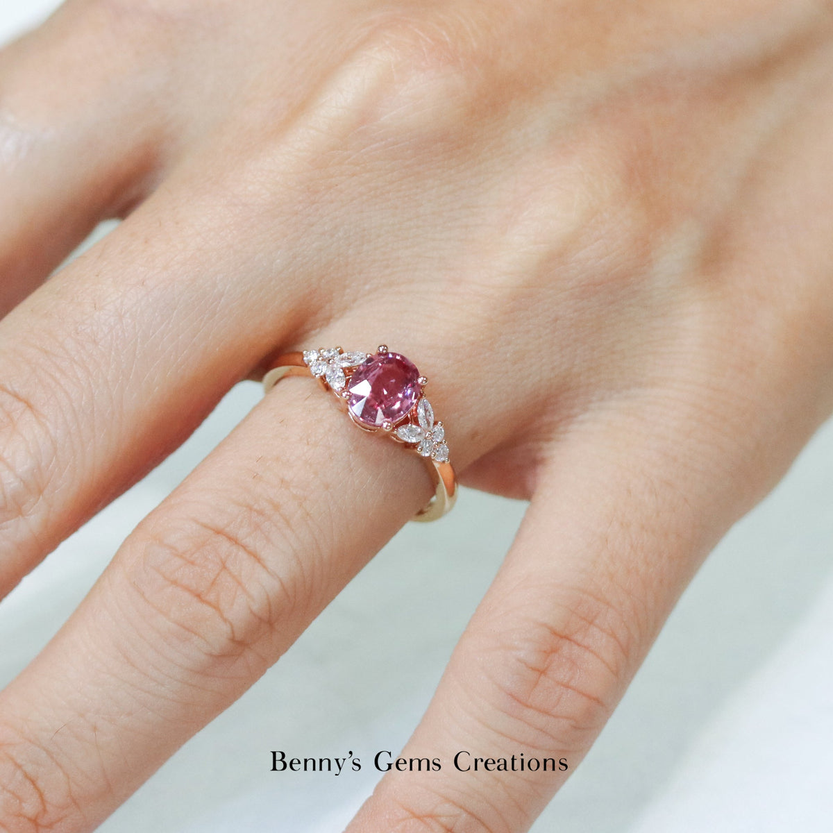 Dainty Padparadscha Diamond Ring - Benny's Gems Creations