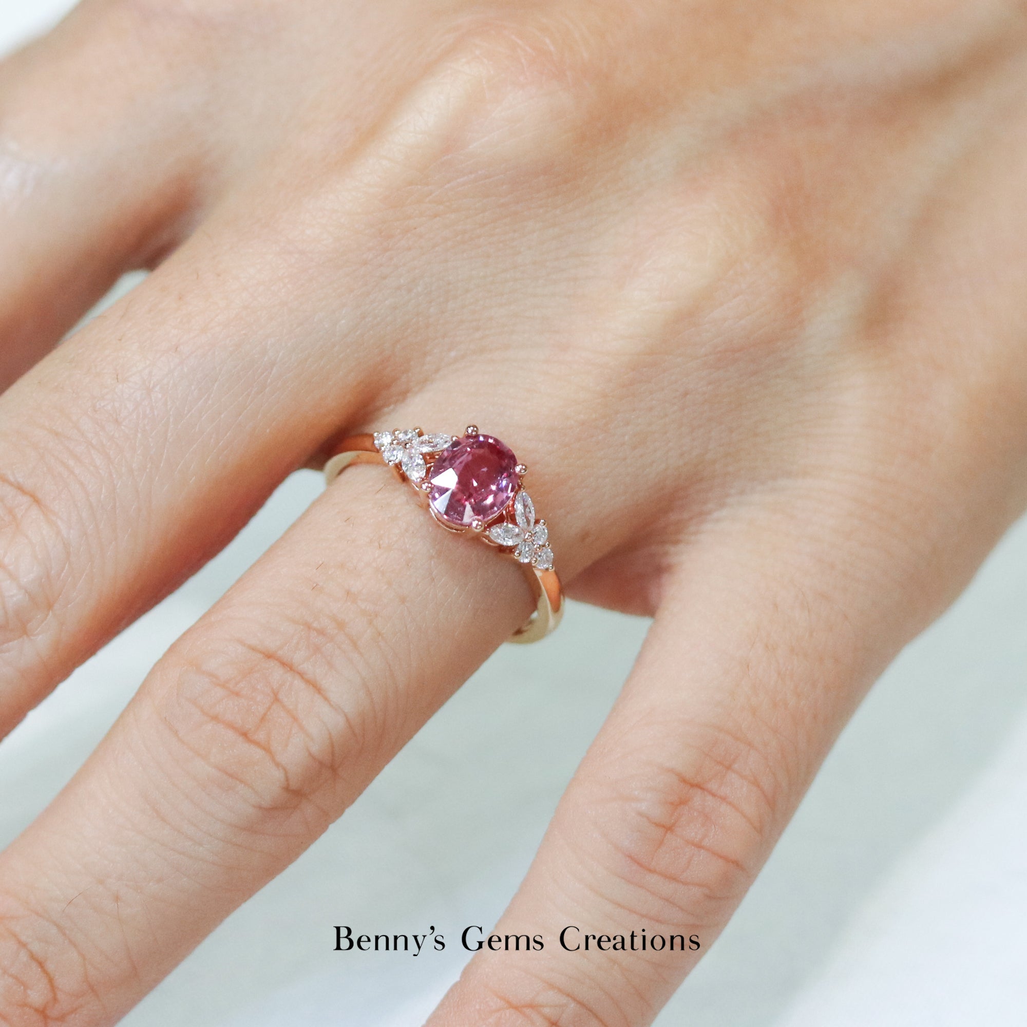 Dainty Padparadscha Diamond Ring - Benny's Gems Creations