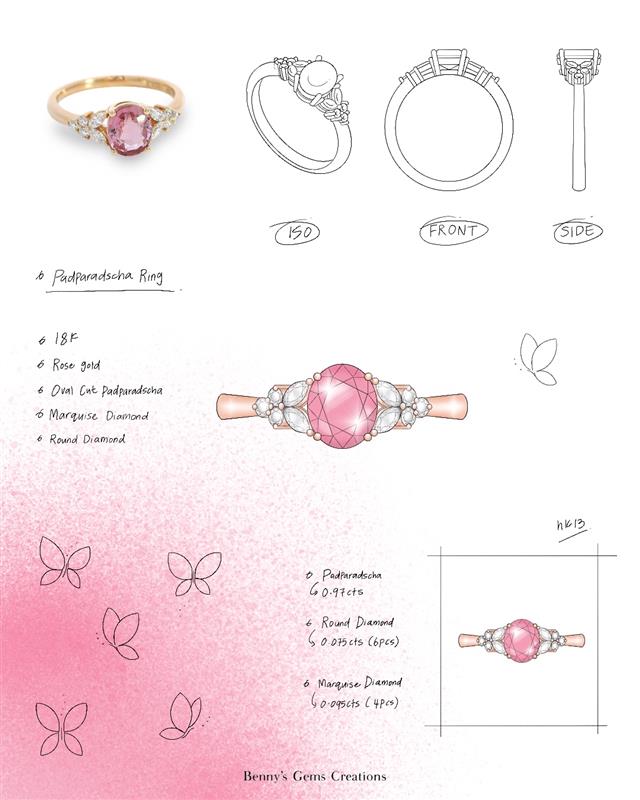 Dainty Padparadscha Diamond Ring - Benny's Gems Creations