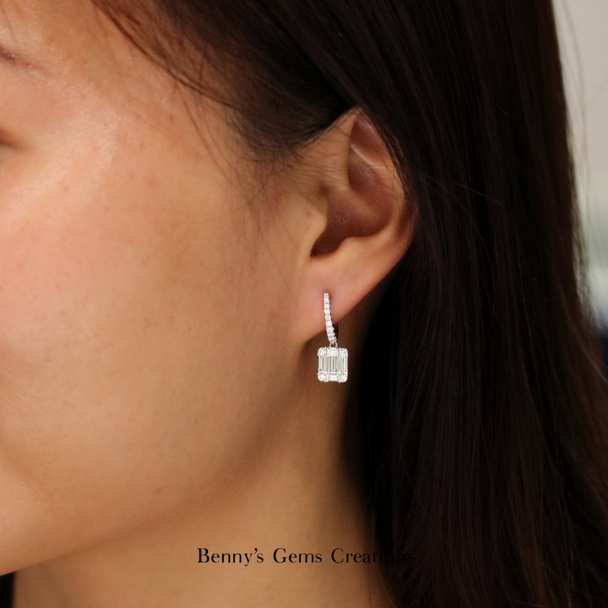 Dangling Emerald Illusion Diamond Earrings - Benny's Gems Creations