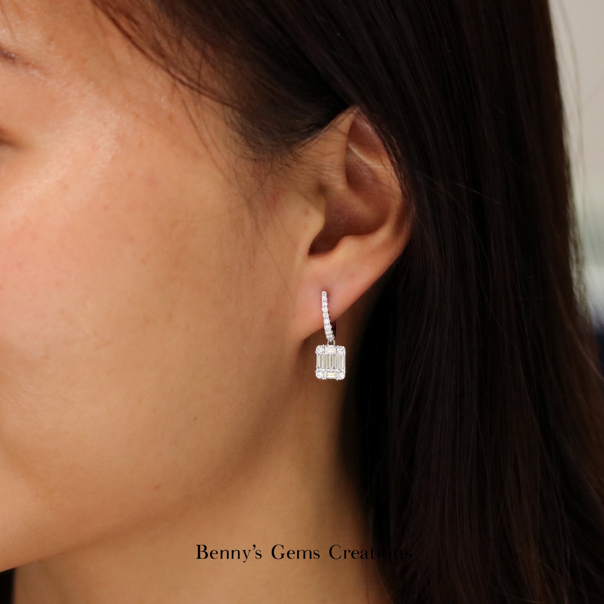 Dangling Emerald Illusion Diamond Earrings - Benny's Gems Creations