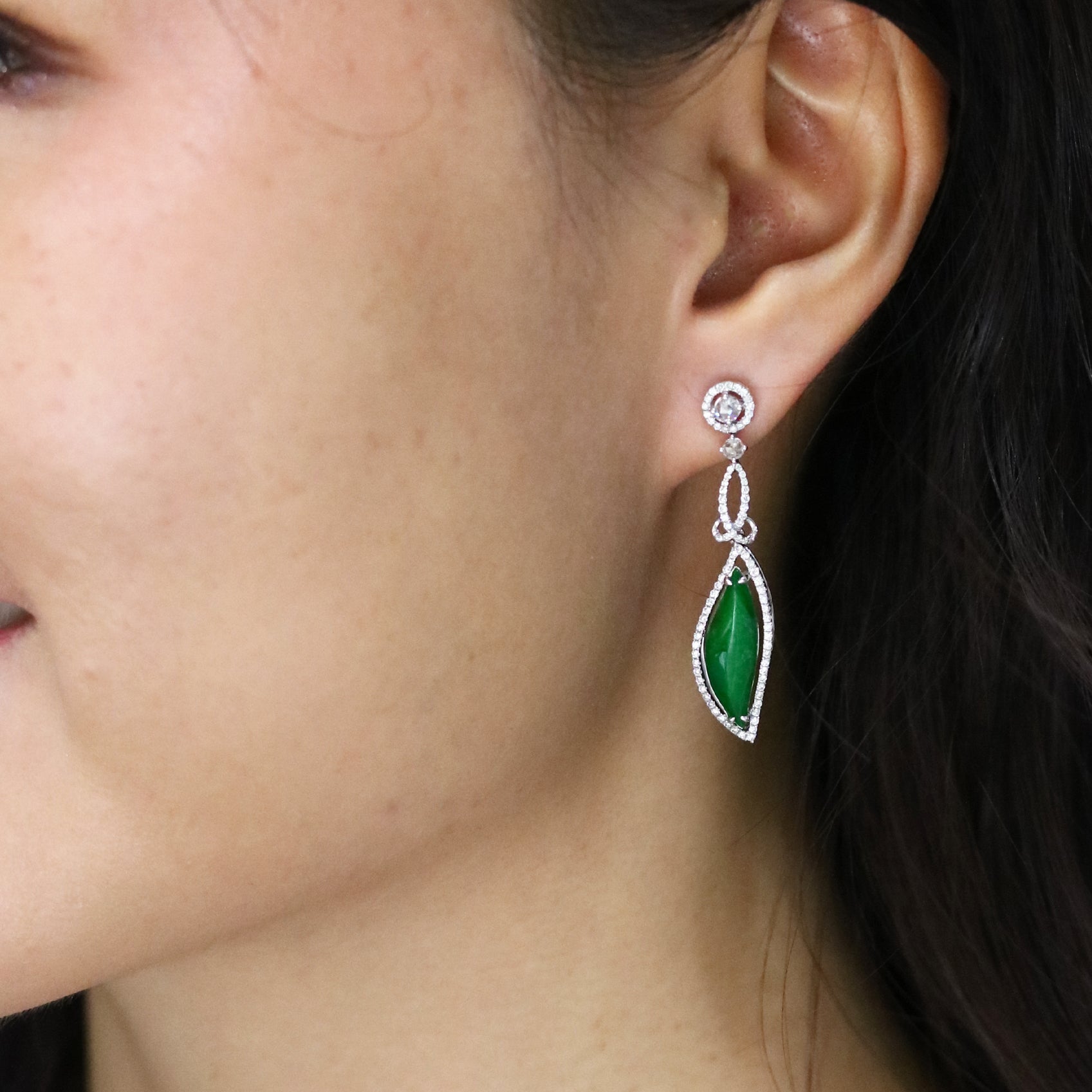 Dangling Jade Diamond Earrings - Benny's Gems Creations