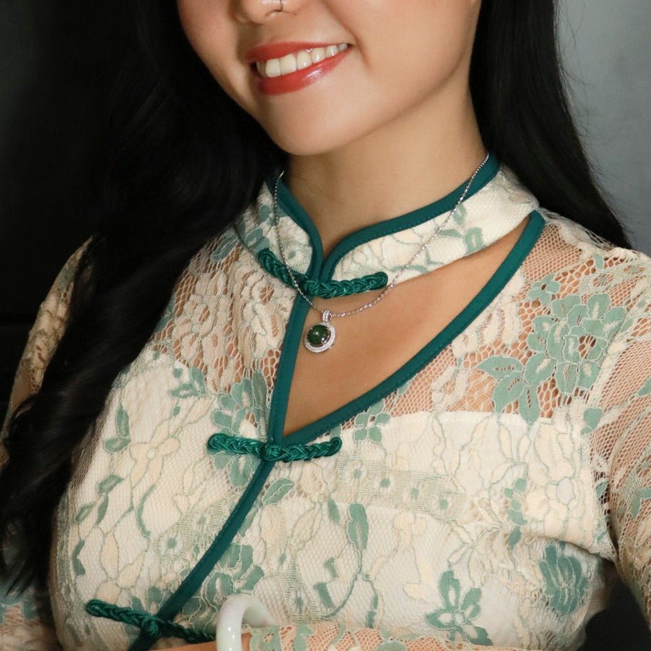 Deep Green Jadeite Donut Diamond Pendant - Benny's Gems Creations