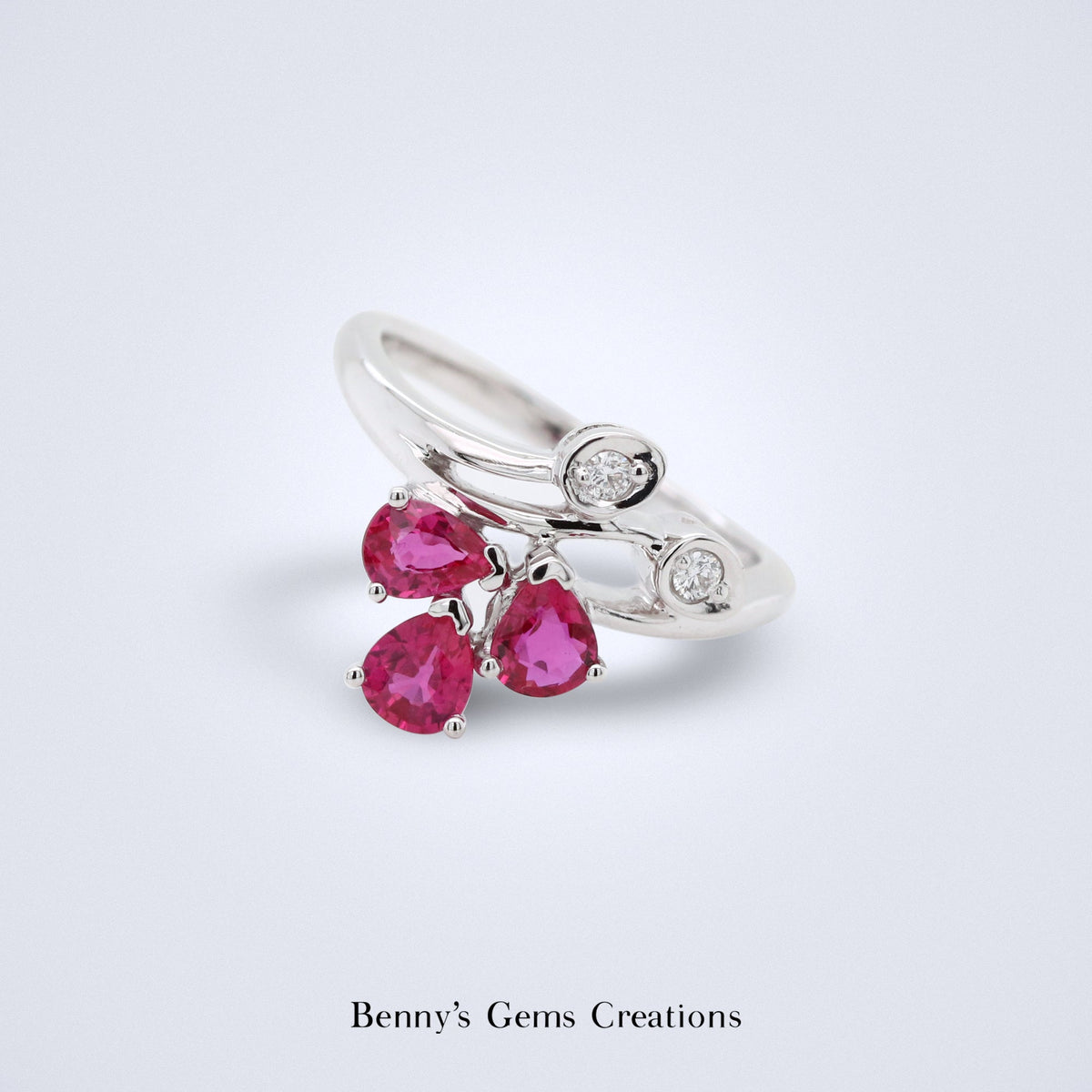 Delicate Ruby Flower Diamond Ring - Benny's Gems Creations