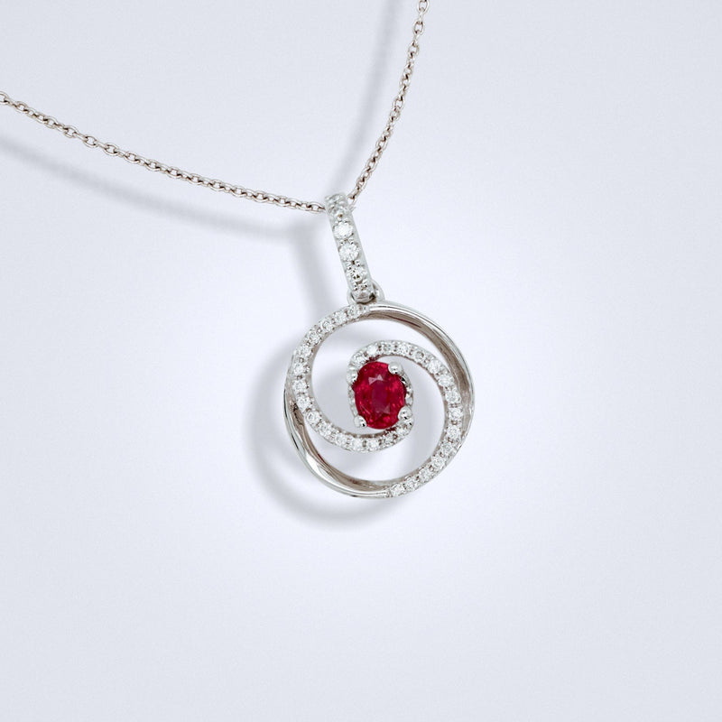 Delicate Ruby Swirl Diamond Pendant - Benny's Gems Creations