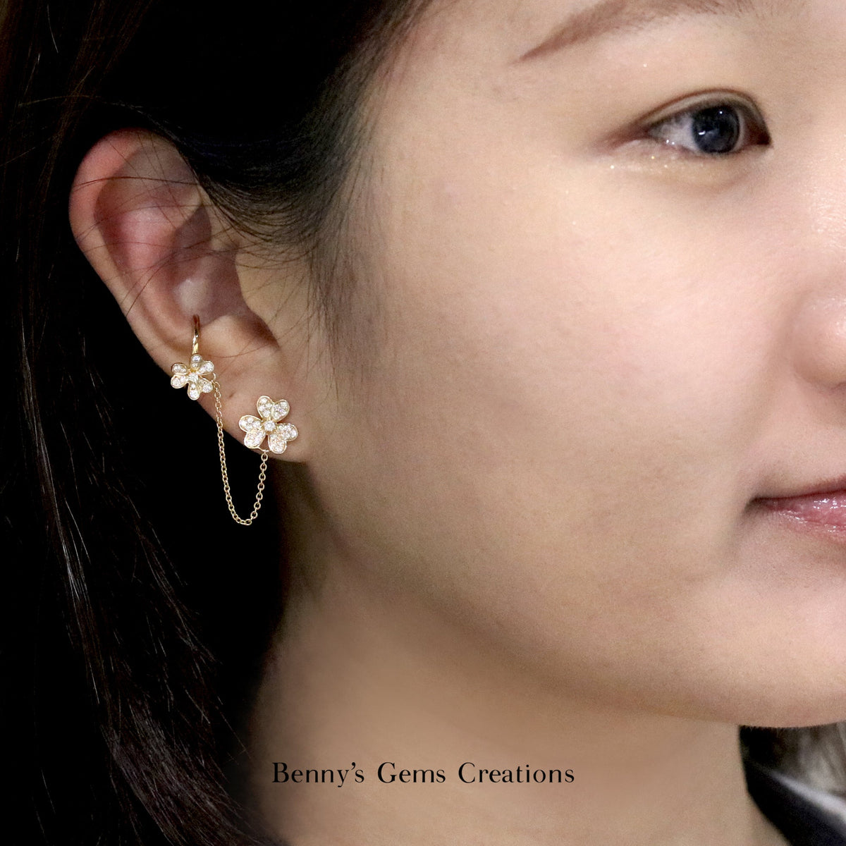 Diamond Floral Ear Cuff Earrings - Benny's Gems Creations