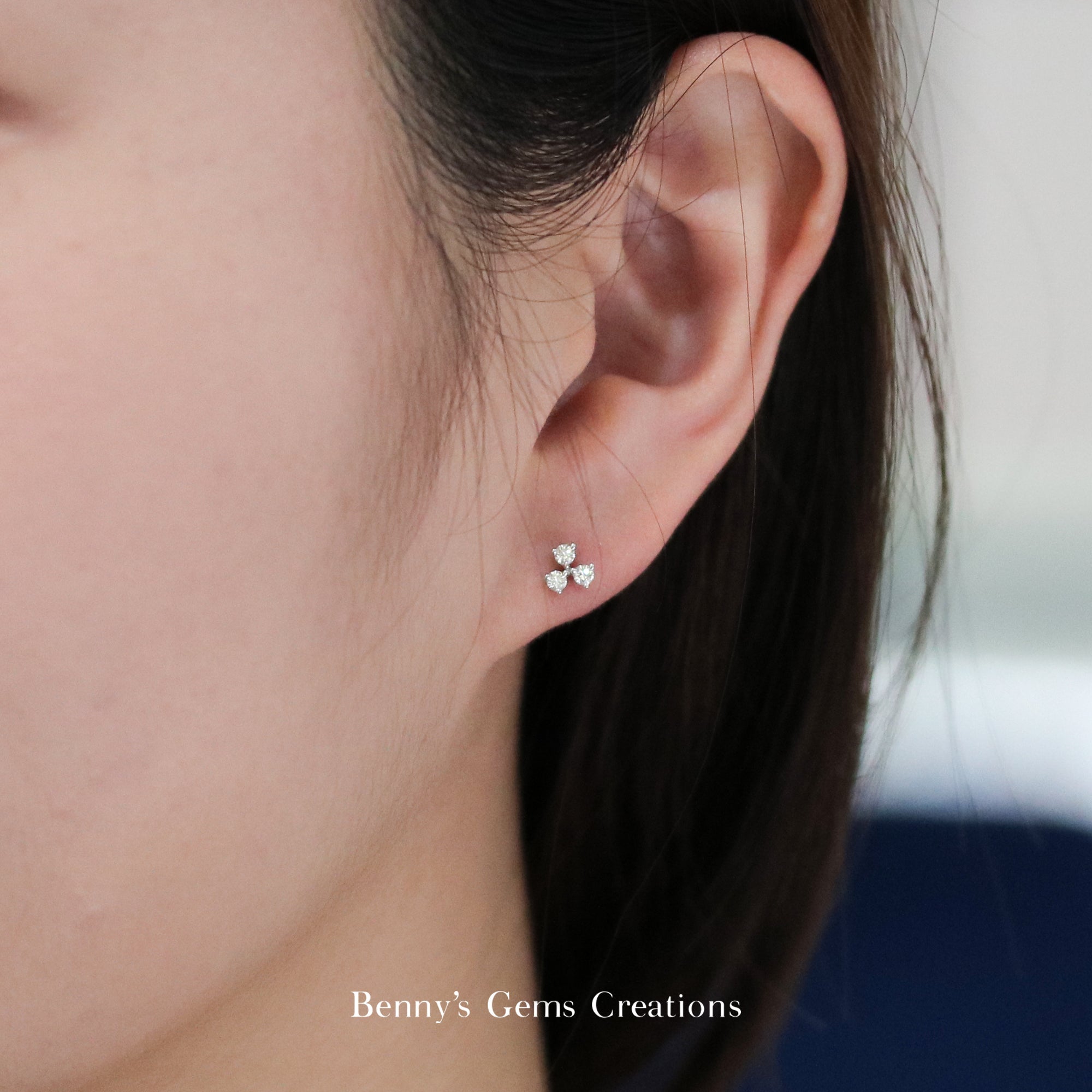 Diamond Trio Stud Earrings - Benny's Gems Creations
