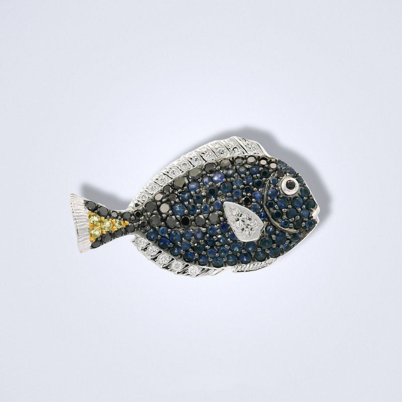 Dolly Fish Sapphire Diamond Brooch - Benny's Gems Creations