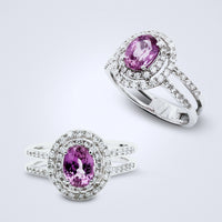 Double Halo Pink Sapphire Diamond Ring - Benny's Gems Creations